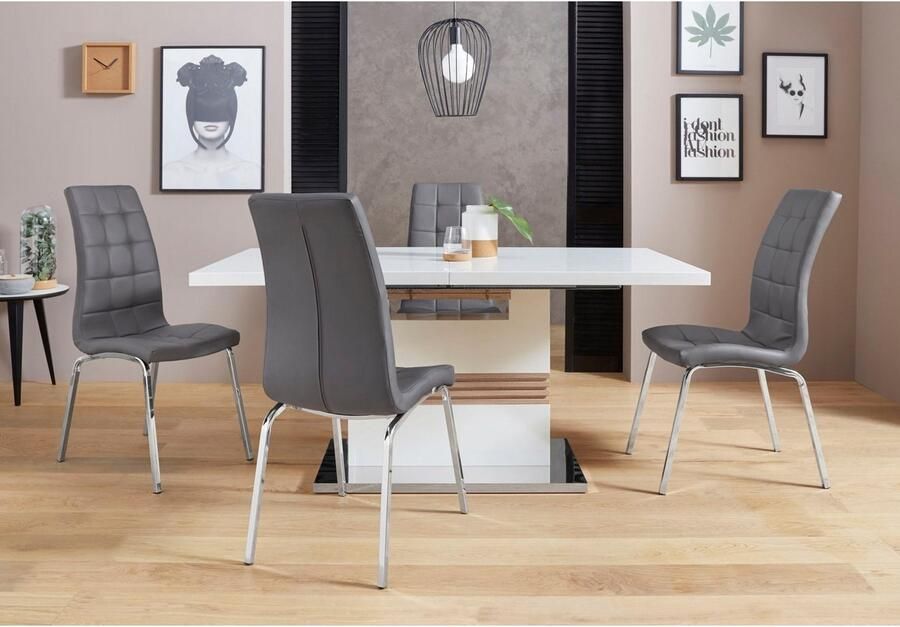 INOSIGN Eethoek Perez paars met 4 stoelen tafel uittrekbaar breedte 160-200 cm (set 5-delig)