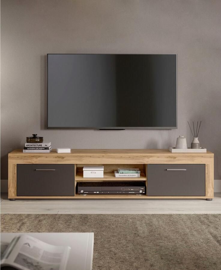 INOSIGN Tv-meubel Aosta breedte 160 cm in verschillende kleuruitvoeringen met 2 kleppen en 2 open vakken tv-bord mediabord tv-meubel