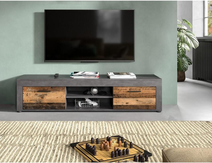 INOSIGN Tv-meubel Aosta breedte 160 cm in verschillende kleuruitvoeringen met 2 kleppen en 2 open vakken tv-bord mediabord tv-meubel