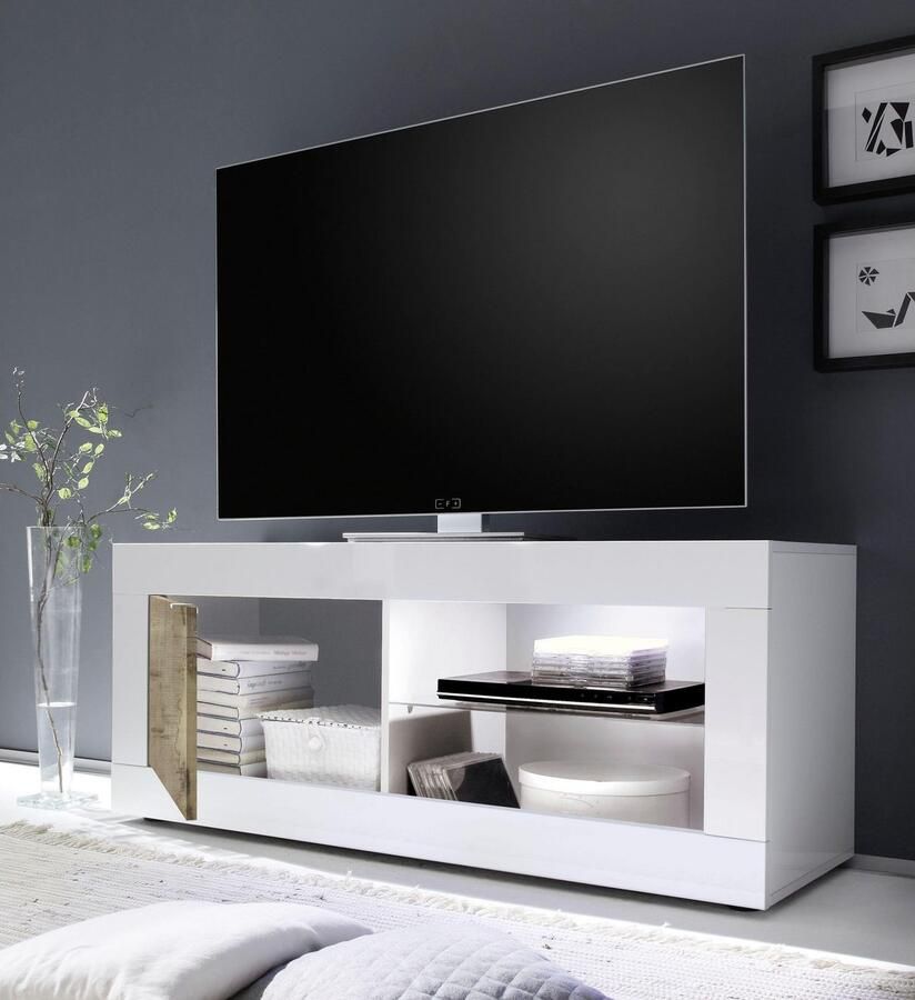 INOSIGN Tv-meubel Basis breedte 140 cm TV-meubel 1 deur 2 open vakken (glasbodem)