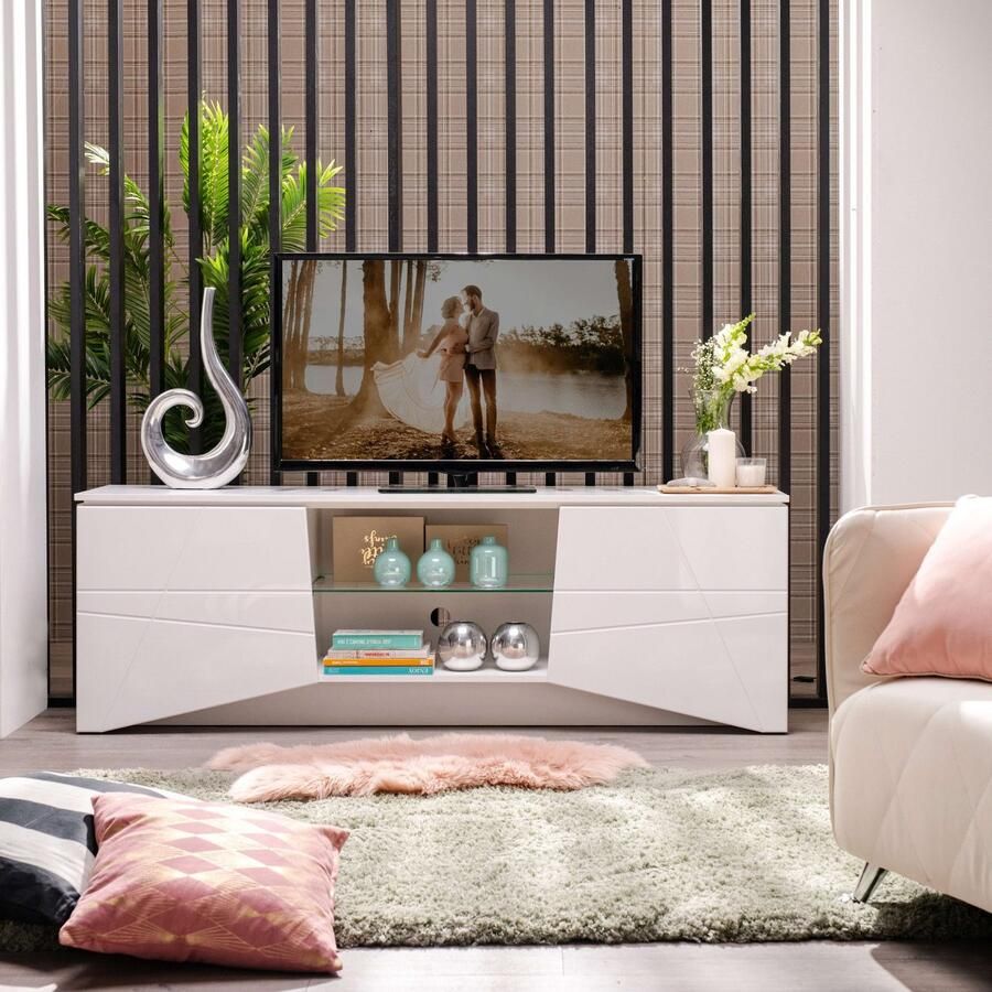 INOSIGN Tv-meubel Cadiz TV-Board TV-kast met hoogglans fronten en frezingen glazen plank