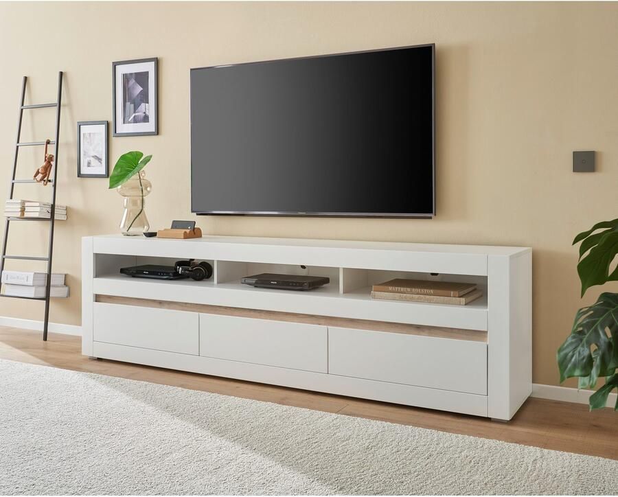 INOSIGN Tv-meubel Chester moderne TV-kast Ladekast met opbergruimte Mat Wit vervangbare afdekking in grepline tijdloos design 217 cm breed (1 stuk)
