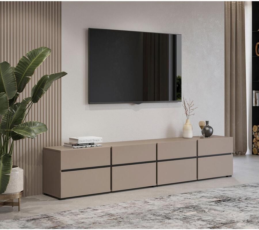 INOSIGN Tv-meubel Cross moderne greeploze TV-kommode 4 kleppen 4 lades Breedte 225 cm tv-kast met veel opbergruimte tv-meubel
