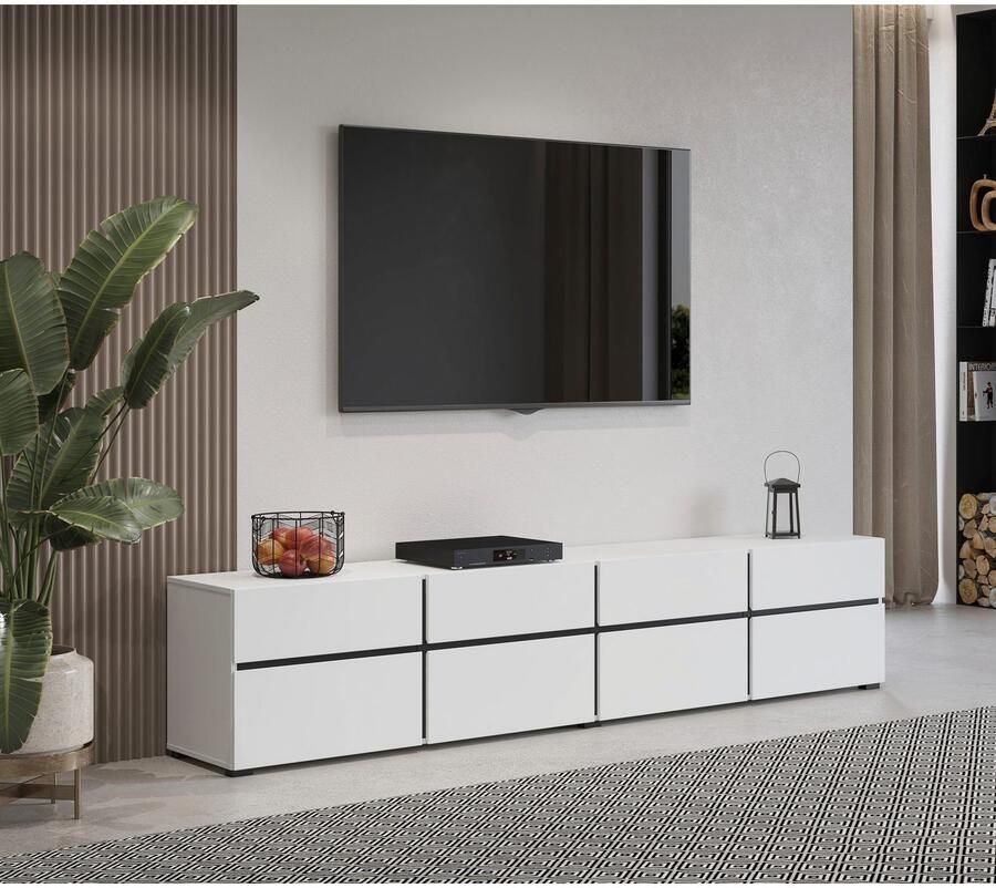 INOSIGN Tv-meubel Cross moderne greeploze TV-kommode 4 kleppen 4 lades Breedte 225 cm tv-kast met veel opbergruimte tv-meubel