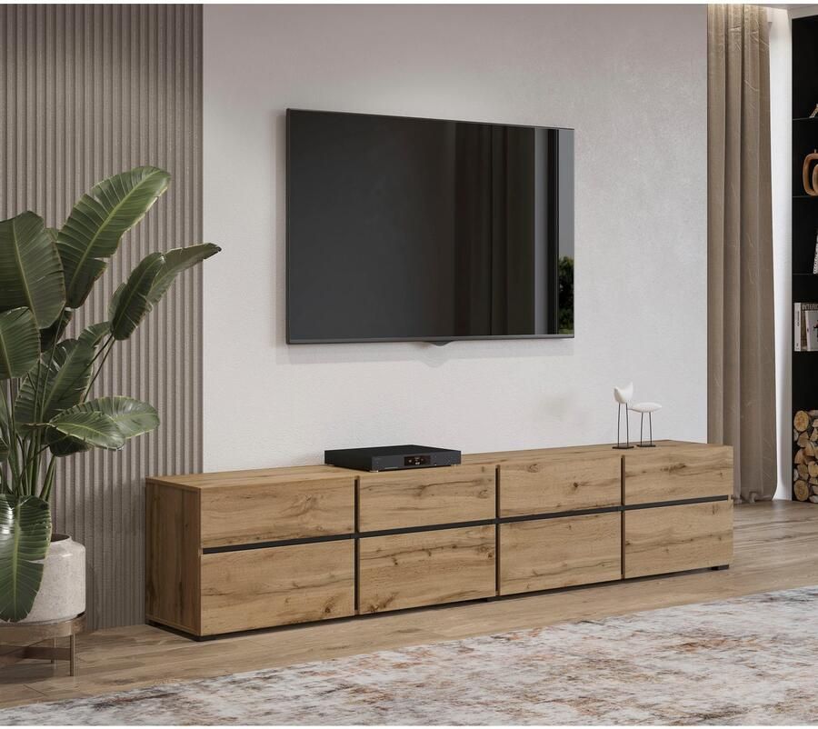 INOSIGN Tv-meubel Cross moderne greeploze TV-kommode 4 kleppen 4 lades Breedte 225 cm tv-kast met veel opbergruimte tv-meubel