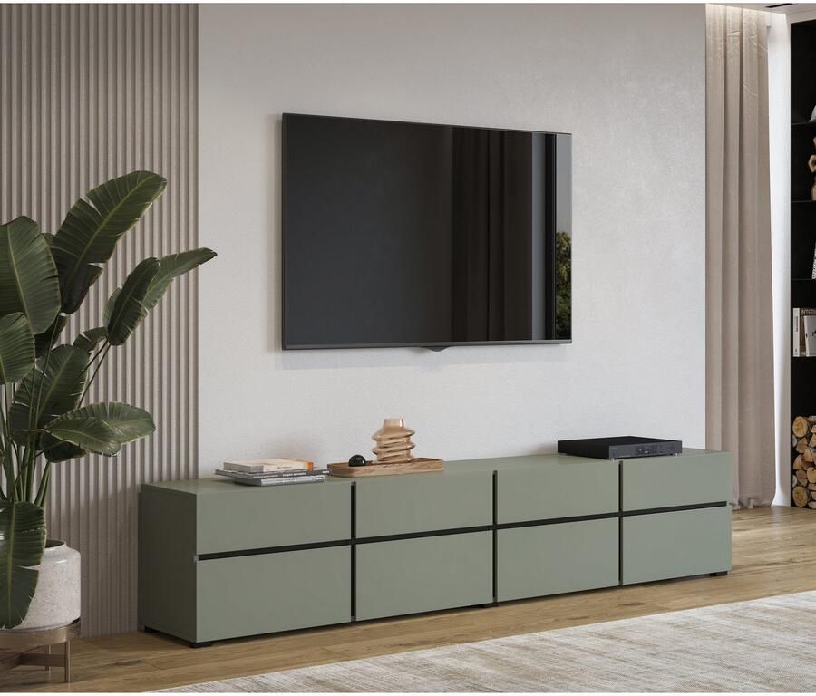 INOSIGN Tv-meubel Cross moderne greeploze TV-kommode 4 kleppen 4 lades Breedte 225 cm tv-kast met veel opbergruimte tv-meubel