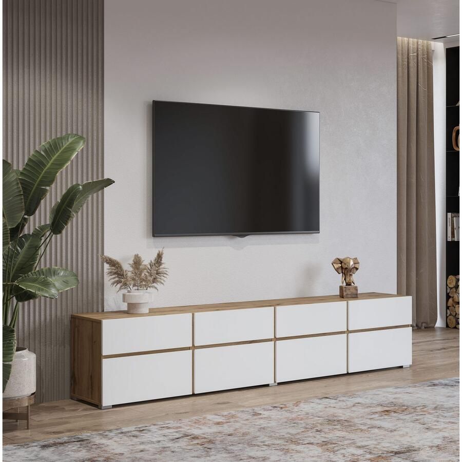 INOSIGN Tv-meubel Cross moderne greeploze TV-kommode 4 kleppen 4 lades Breedte 225 cm tv-kast met veel opbergruimte tv-meubel