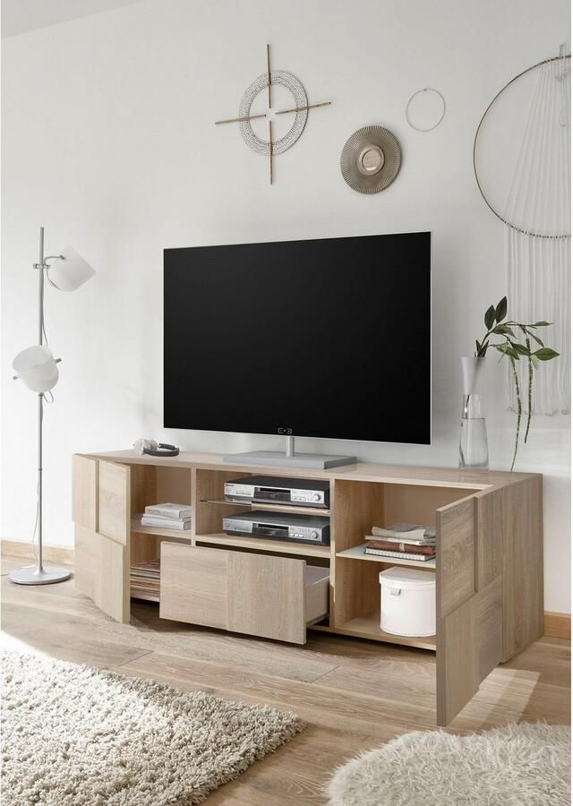 INOSIGN Tv-meubel Dama Breedte 181 cm TV-meubel 2 deuren 1 lade TV-kast Front in 3D-uiterlijk veel opbergruimte verschillende kleuren