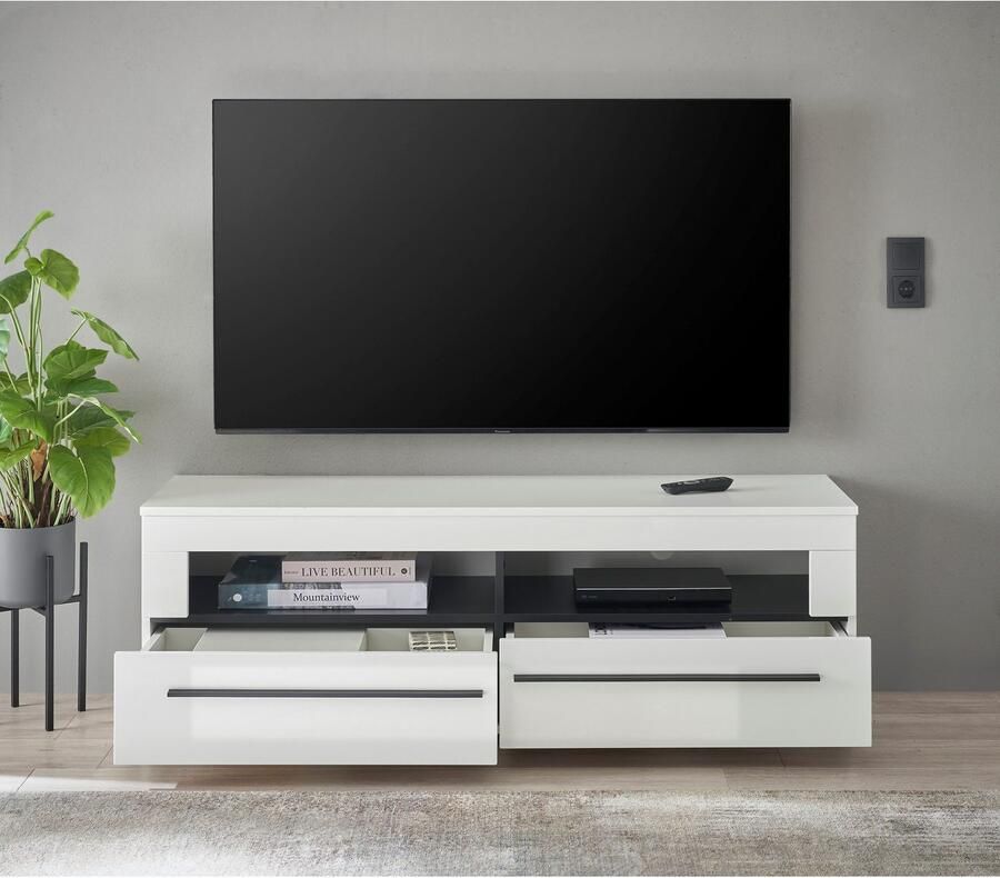 INOSIGN Tv-meubel Modern TV-meubel commode in Eiken Evoke of wit zwarte stanggreep voldoende opbergruimte veelzijdig inzetbaar