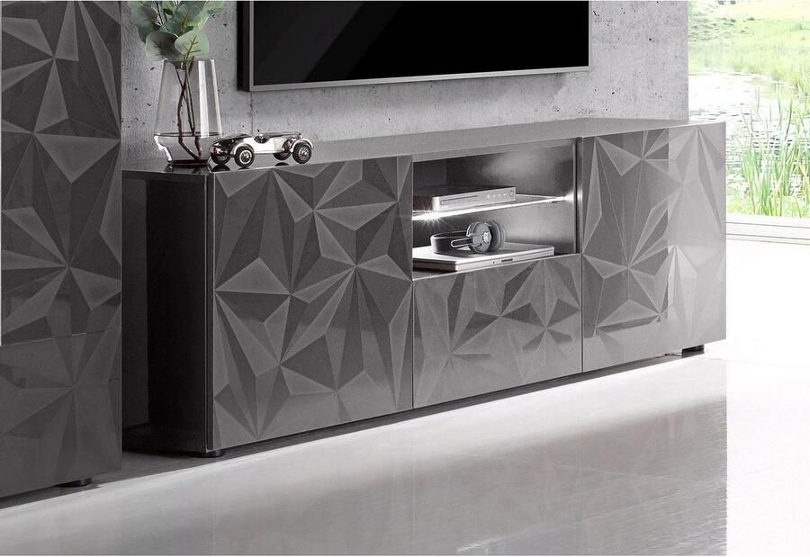 INOSIGN Tv-meubel Prisma Breedte 181 cm TV-meubel 2 deuren 1 lade TV-kast Voorkant met elegante zeefdruk greeploos veel opbergruimte