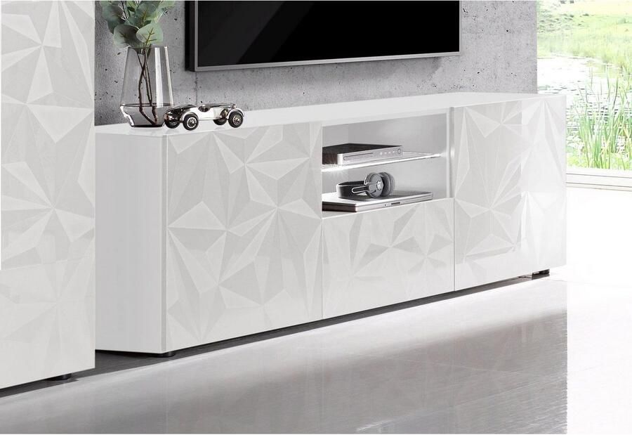 INOSIGN Tv-meubel Prisma Breedte 181 cm TV-meubel 2 deuren 1 lade TV-kast Voorkant met elegante zeefdruk greeploos veel opbergruimte