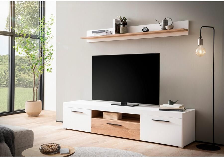INOSIGN Tv-meubel Salerno moderne onderkast commode in wit met Eiken Evoke decor Metalen handgrepen voldoende opbergruimte veelzijdig inzetbaar 205 cm breed