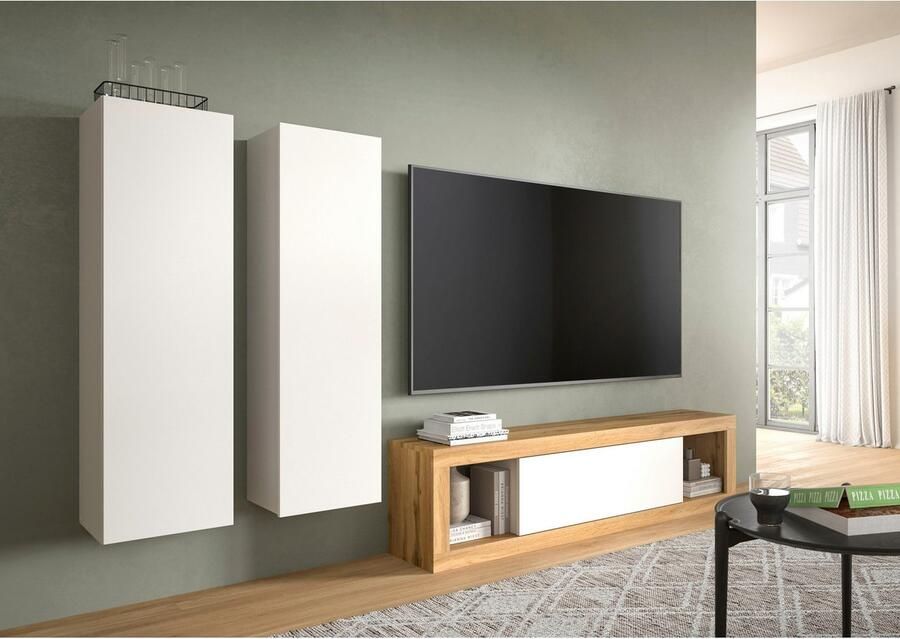 INOSIGN Tv-meubel Trinity Breedte 150 cm staand en hangend 1 klep 2 open vakken greeploze fronten tv-meubel tv-kast hangkast