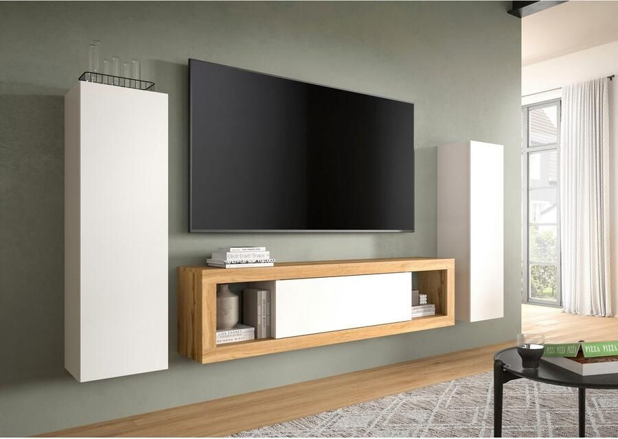 INOSIGN Tv-meubel Trinity Breedte 180 cm staand en hangend 1 klep 2 open vakken greeploze fronten tv-meubel tv-kast hangkast
