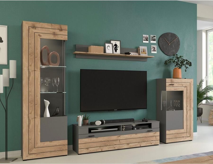 INOSIGN Vitrinekast Aalborg hoogte 118 cm 1 glazen deur 2 vakken 2-kleurig metalen handgrepen