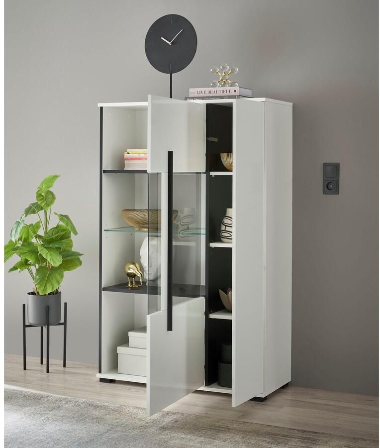 INOSIGN Vitrinekast Cantara vitrinekast in Eiken Evoke of wit staande vitrinekast