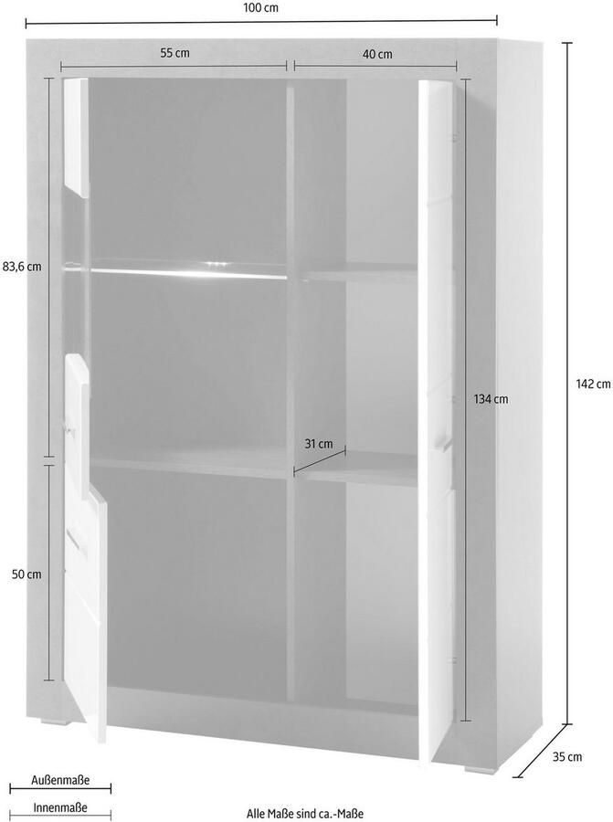 INOSIGN Vitrinekast Etero Hoogte 142 cm