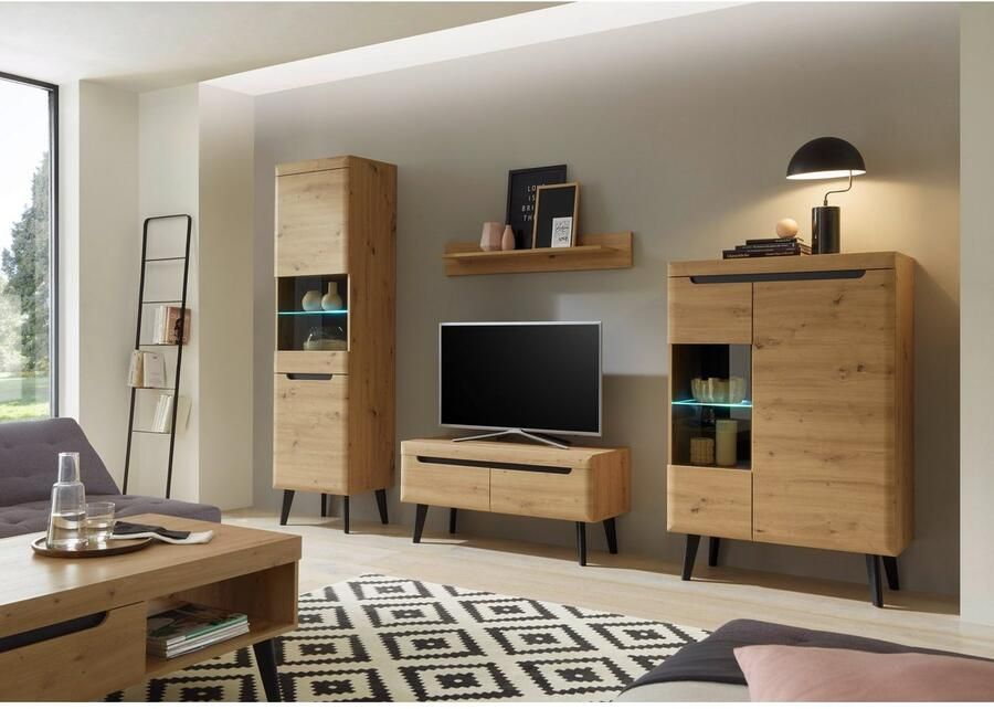 INOSIGN Wandmeubel Torge wandmeubel kastwand mediawand woonkamer-set bevat 2 vitrines 1 lowboard + 1 wandplank 290 cm breed (set 4 stuks)