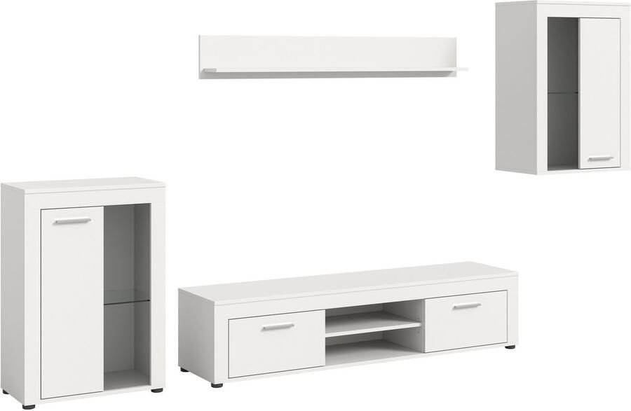 INOSIGN Wandmeubel Aosta 4-delig bestaande uit: 2x vitrinekast lowboard & wandplank (4-delig)