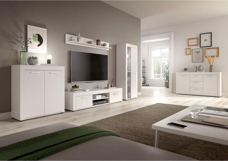 INOSIGN Wandmeubel Aosta 4-delig bestaande uit: highboard lowboard wandplank & vitrinekast (4-delig)