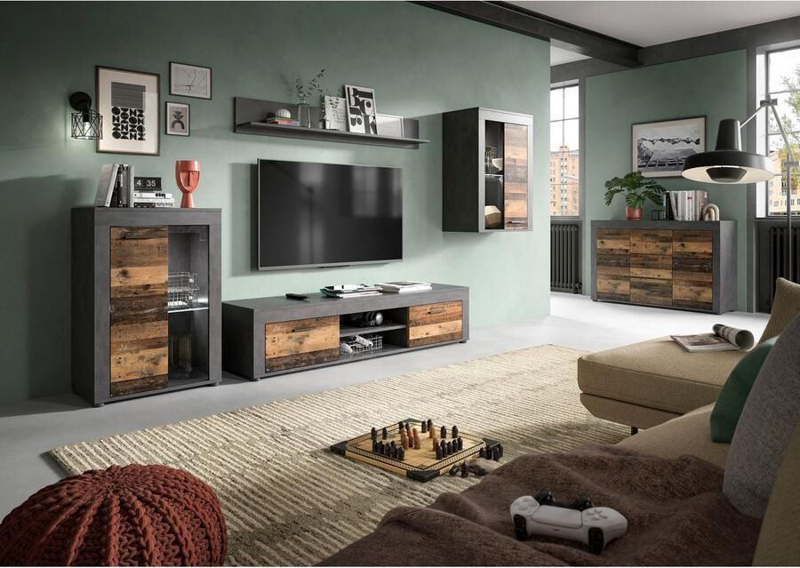 INOSIGN Wandmeubel Aosta 4-delig bestaande uit: highboard lowboard wandplank & vitrinekast (4-delig)