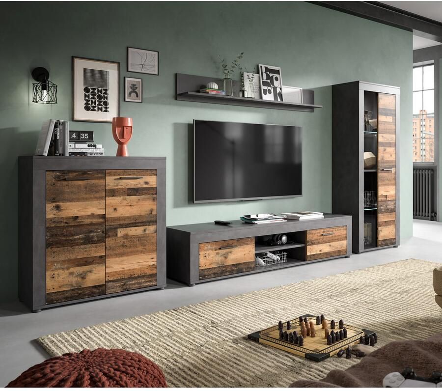 INOSIGN Wandmeubel Aosta Breedte 330cm bestaand uit Highboard Lowboard Wandplank Vitrine (4 stuks)