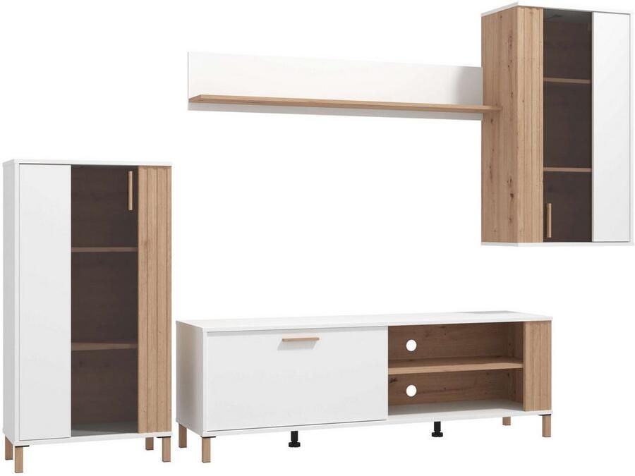 INOSIGN Wandmeubel Bastia woonwand mediawand aanbouwwand met MDF-profielen breedte 281 cm (complete set 4 stuks)