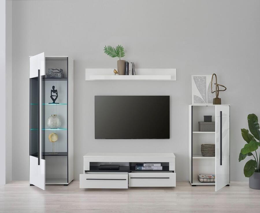 INOSIGN Wandmeubel Cantara moderne wandmeubel complete set bevat vitrine lowboard opbergelement en wandplank 280 cm breed (set 4 stuks)