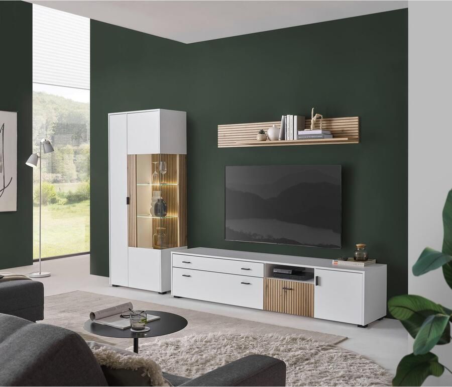 INOSIGN Wandmeubel Hudson met moderne groevenlook handgrepen van metaal (zwart) breedte 285 cm (set 3 stuks)