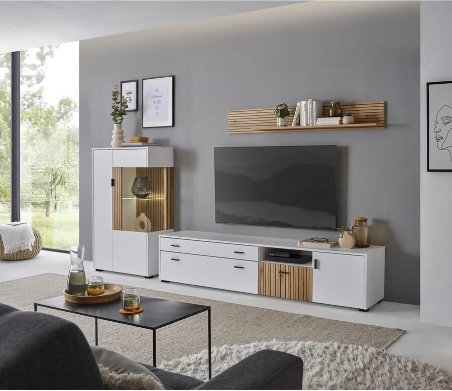 INOSIGN Vitrinekast Hudson opberg vitrine staande vitrine in moderne trendkleur handgrepen van metaal (zwart) hoogte 125 cm