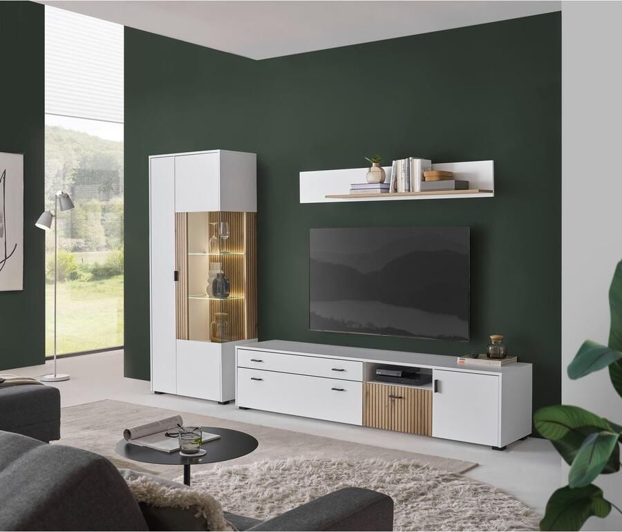 INOSIGN Wandmeubel Hudson met moderne groevenlook handgrepen van metaal (zwart) breedte 285 cm (set 3 stuks)