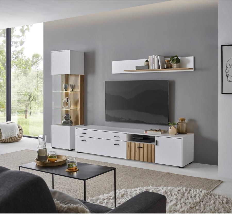 INOSIGN Wandmeubel Hudson met moderne groevenlook handgrepen van metaal (zwart) breedte 316 cm (set 3 stuks)