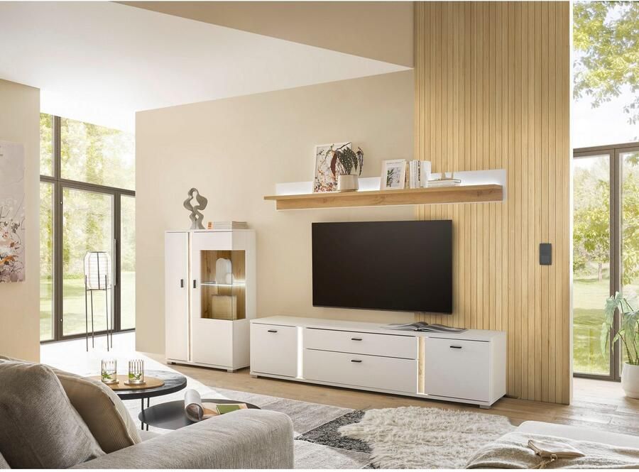 INOSIGN Vitrinekast LONG ISLAND opberghangkast in moderne trendkleur inclusief verticale verlichting breedte 80 cm (1 stuk)