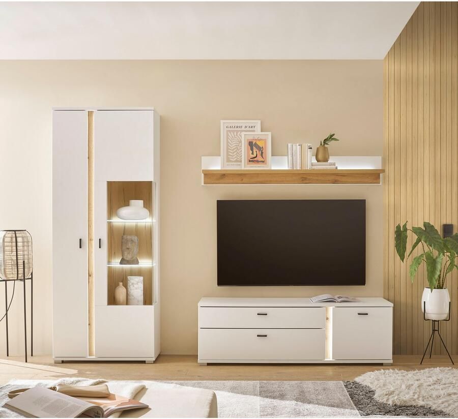 INOSIGN Wandmeubel Long Island in moderne trendkleur inclusief verticale verlichting breedte 240 cm (set 3 stuks)