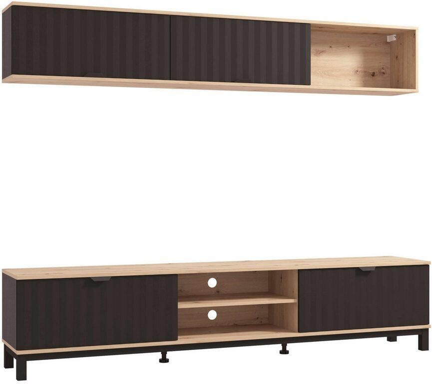 INOSIGN Wandmeubel Monaco incl. TV-meubel en Wandplank 218 cm trendkleuren voorkant in 3d-optiek (complete set 2-delig)