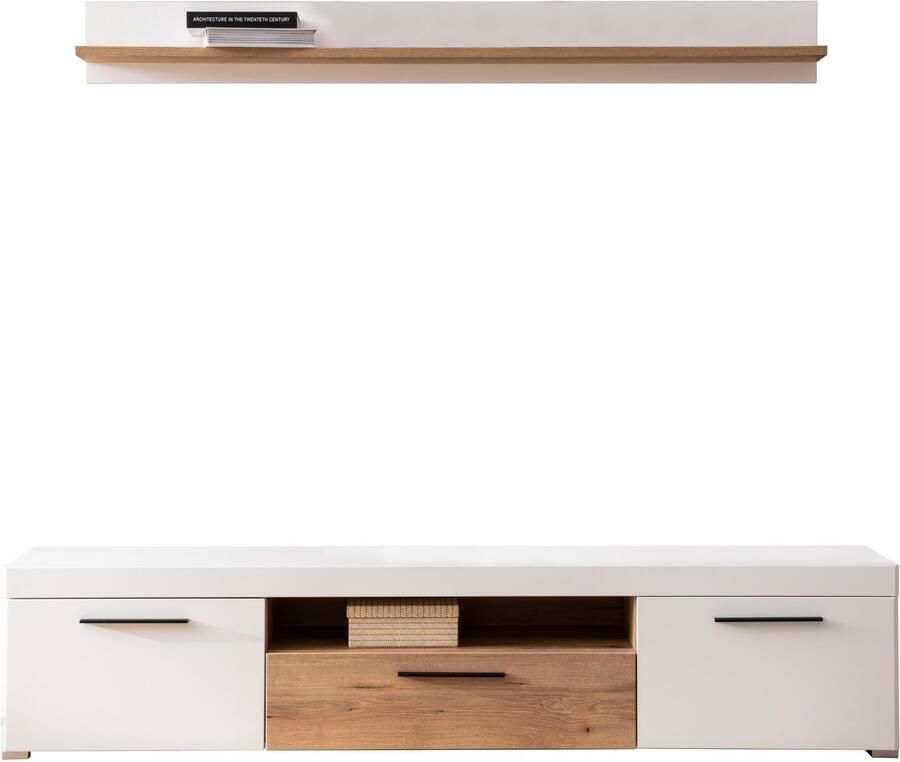 INOSIGN Wandmeubel Salerno moderne wandmeubel woonkamer-set Wit met Eik Evoke Decor (set 2 stuks)