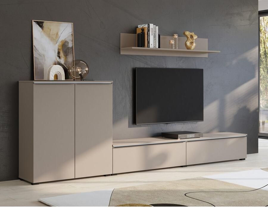 INOSIGN Wandmeubel Tana breedte 260 cm moderne wandmeubel Mediakast (set 3-delig) lowboard wandplank commode (3 stuks)