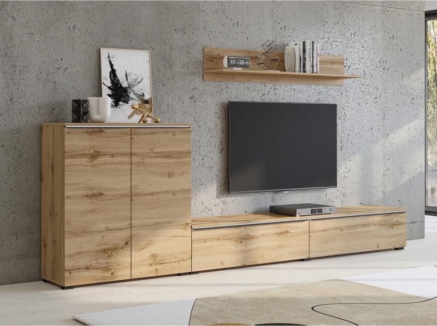 INOSIGN Wandmeubel Tana breedte 260 cm moderne wandmeubel Mediakast (set 3-delig) lowboard wandplank commode (3 stuks)