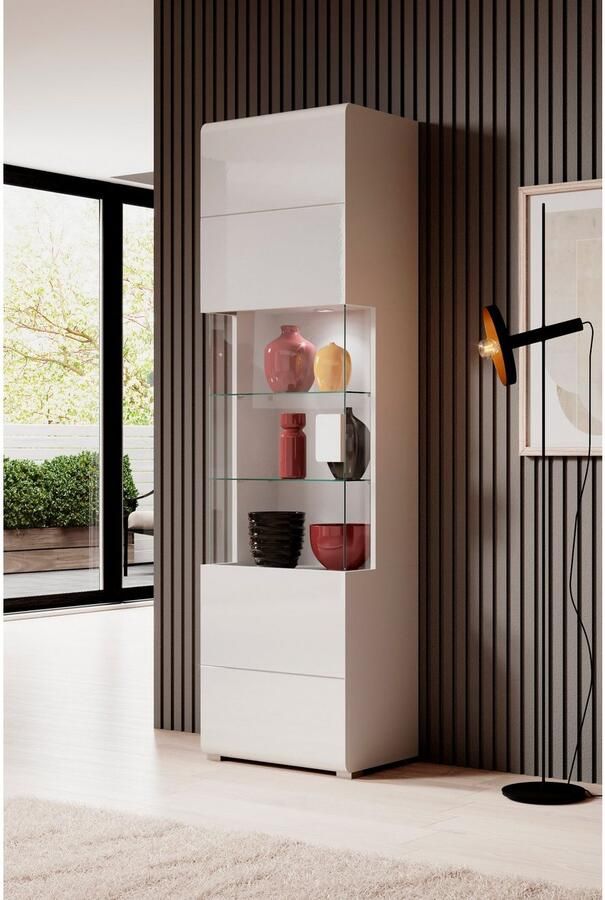 INOSIGN Vitrinekast Toledo hoogte 204 cm trendy glazen vitrine met decoratieve frezingen Standvitrine zonder verlichting veel opbergruimte hoogglans front MDF