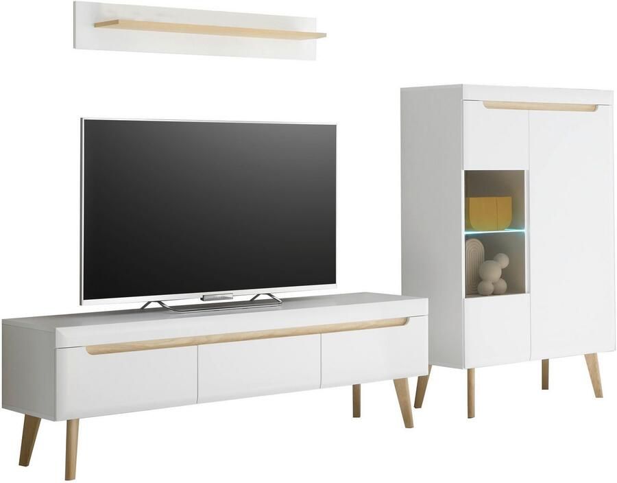 INOSIGN Wandmeubel Torge wandmeubel kastwand mediawand woonkamer-set bevat 1 vitrine 1 lowboard + 1 wandplank 270 cm breed (set 3 stuks)