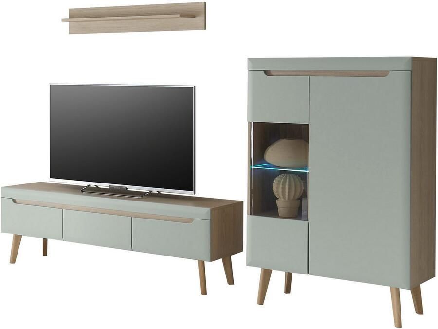 INOSIGN Wandmeubel Torge wandmeubel kastwand mediawand woonkamer-set bevat 1 vitrine 1 lowboard + 1 wandplank 270 cm breed (set 3 stuks)