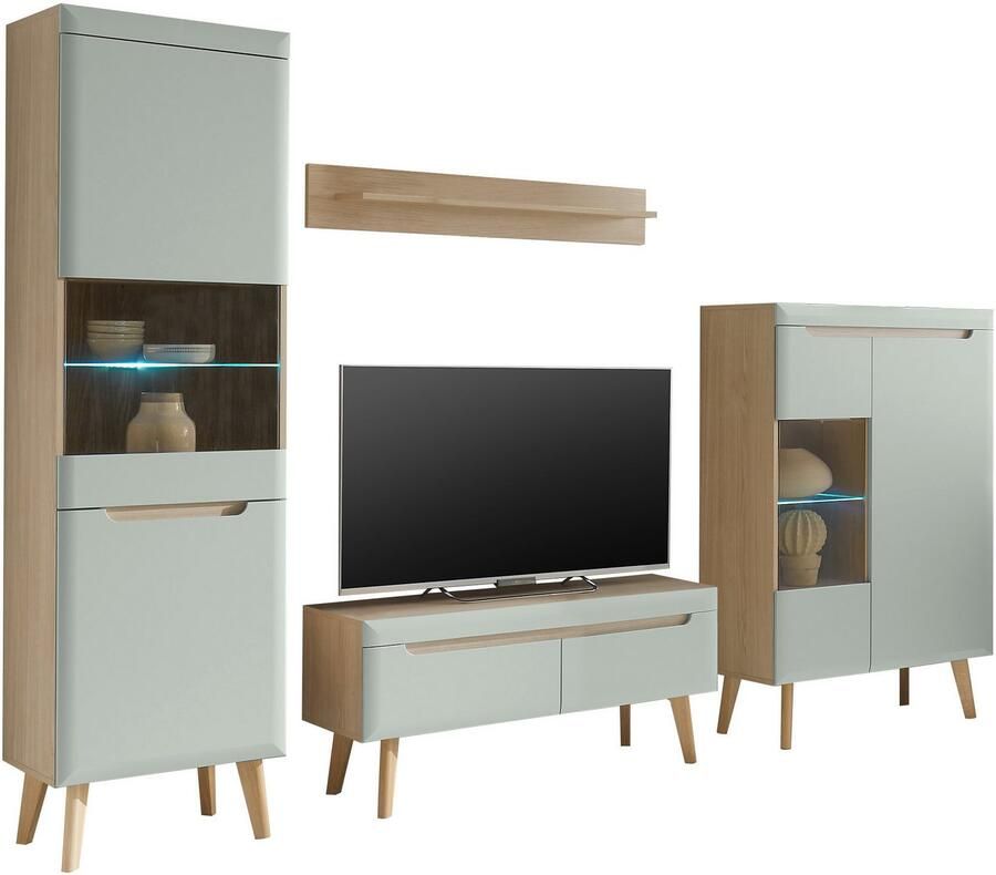 INOSIGN Wandmeubel Torge wandmeubel kastwand mediawand woonkamer-set bevat 2 vitrines 1 lowboard + 1 wandplank 290 cm breed (set 4 stuks)