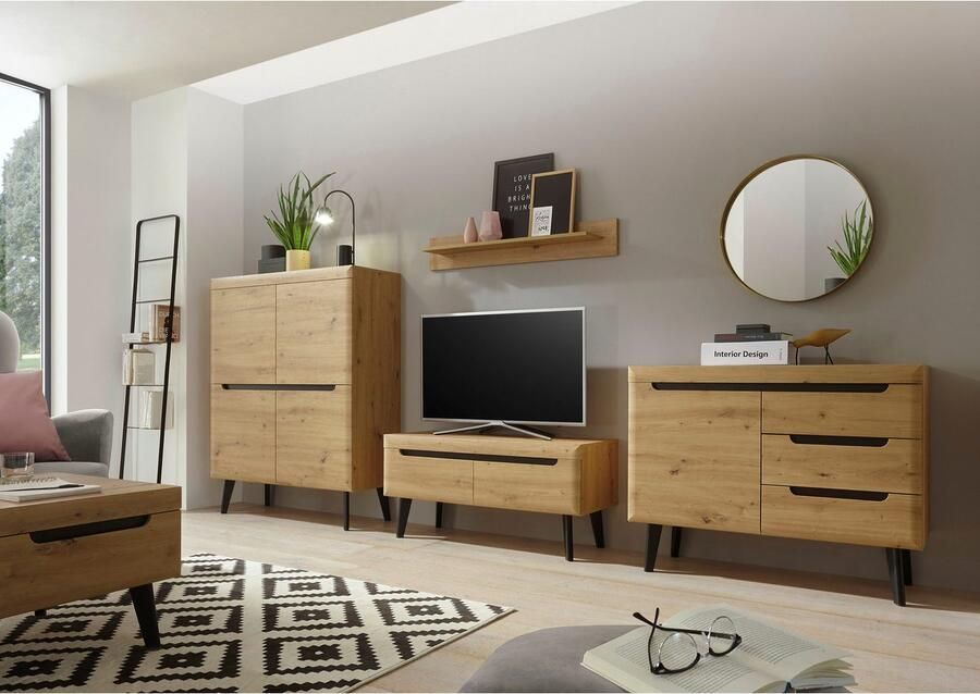 INOSIGN Wandmeubel Torge wandmeubel kastwand mediawand woonkamer-set bevat lowboard sideboard highboard + wandplank 361 cm breed (4 stuks)