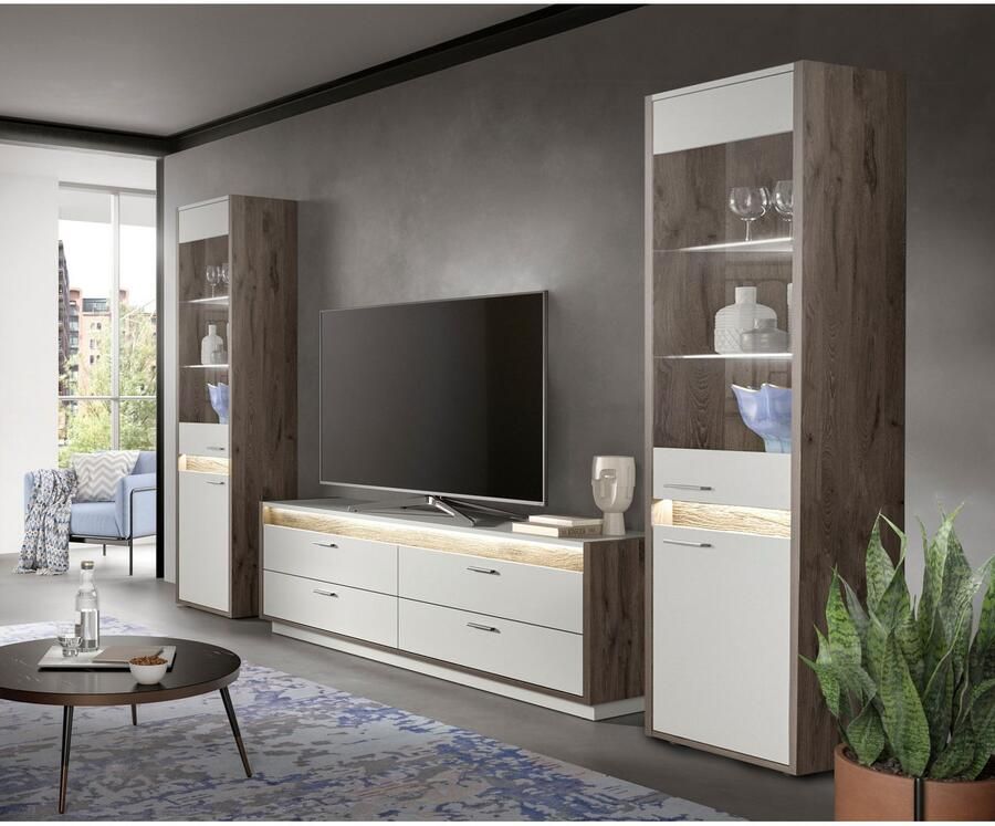 INOSIGN Wandmeubel Treviso Breedte 319 cm bestaand uit: 2x Vitrine en 1x Lowboard (3-delig)