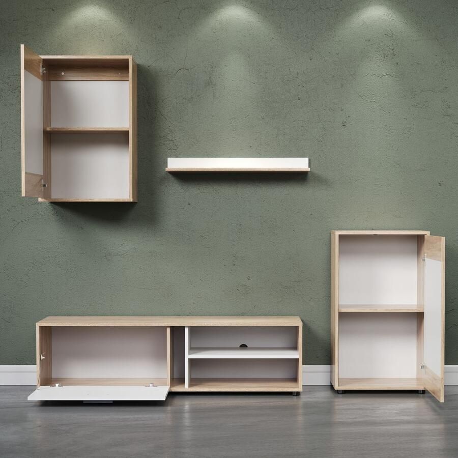 INOSIGN Wandmeubel Valetta incl. lowboard hangkast wandplank en highboard (complete set 4 stuks)