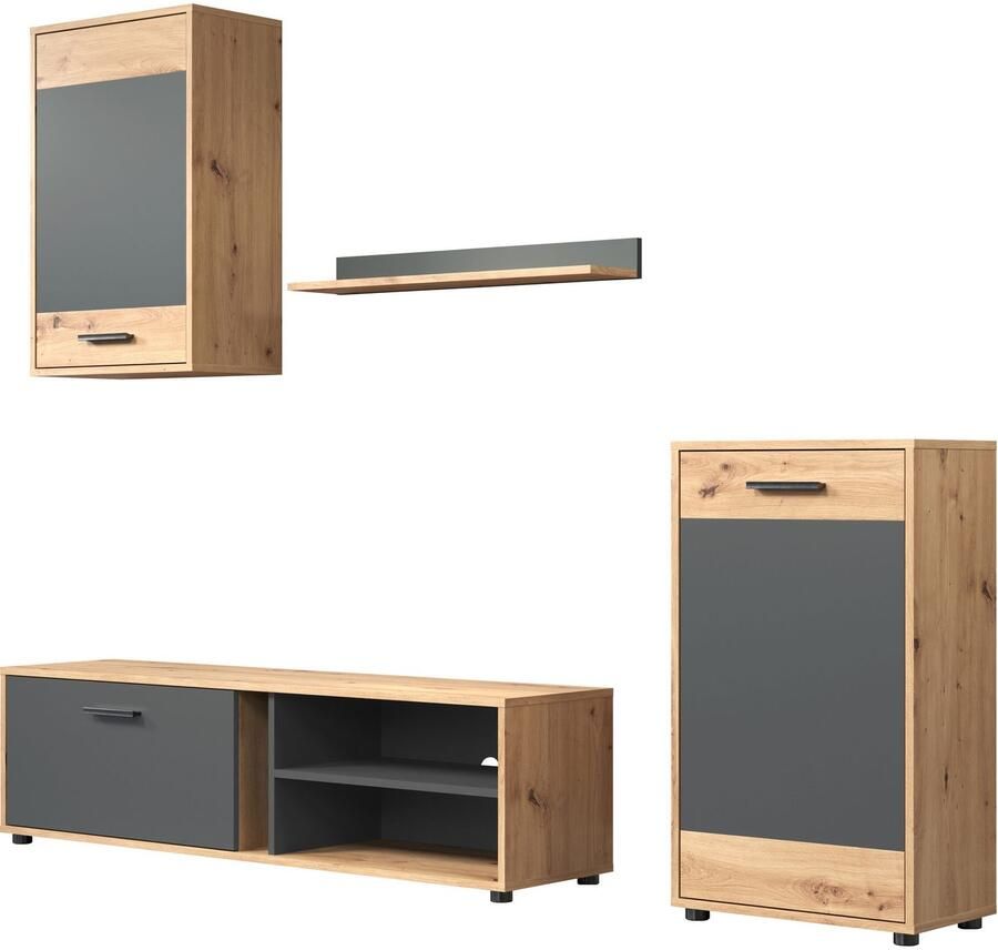 INOSIGN Wandmeubel Valetta incl. lowboard hangkast wandplank en highboard (complete set 4 stuks)