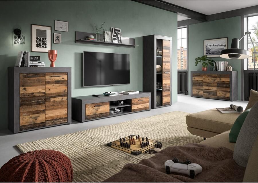 INOSIGN Tv-meubel Aosta breedte 160 cm in verschillende kleuruitvoeringen met 2 kleppen en 2 open vakken tv-bord mediabord tv-meubel