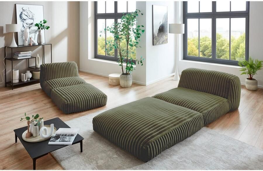 INOSIGN XXL-fauteuil Pia Loungestoel in Megacord 2 maten slaapfunctie en poef voetenbank functie