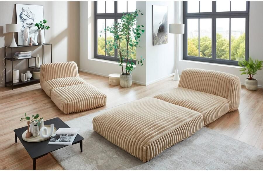 INOSIGN XXL-fauteuil Pia Loungestoel in Megacord 2 maten slaapfunctie en poef voetenbank functie