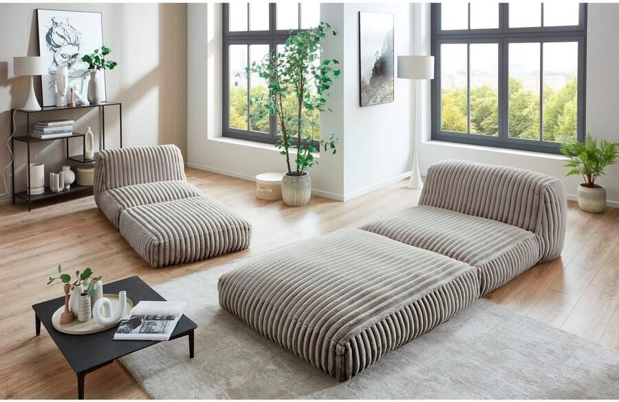 INOSIGN XXL-fauteuil Pia Loungestoel in Megacord 2 maten slaapfunctie en poef voetenbank functie